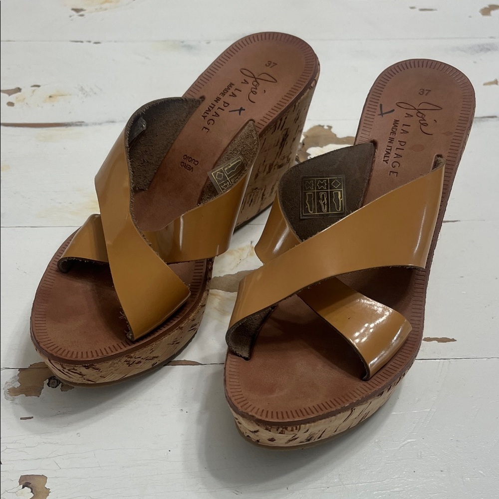 Joie Tan Cross-Strap Wedges